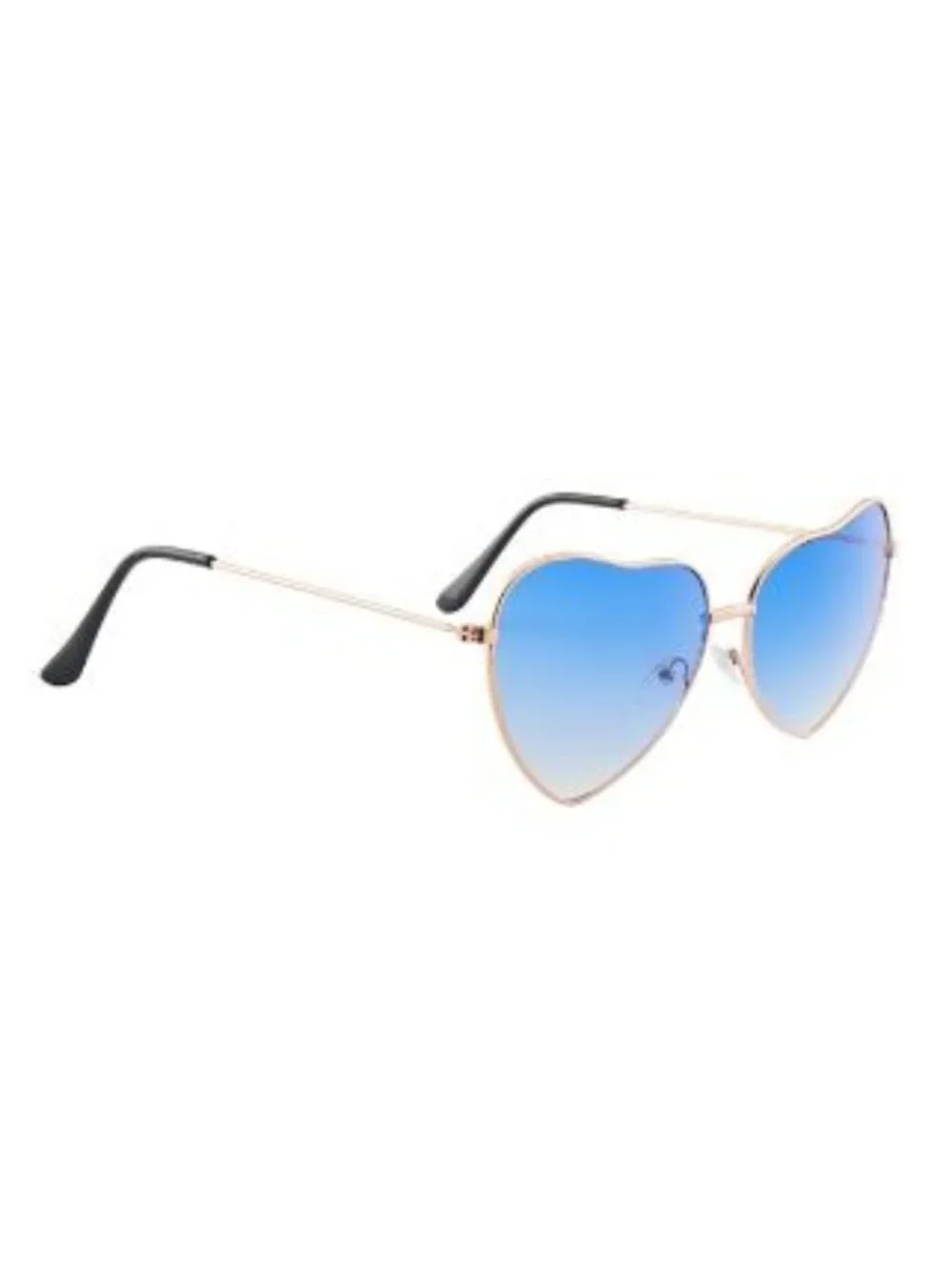 Heart-Shaped Blue Lenses Sunglasses With Gold Frame